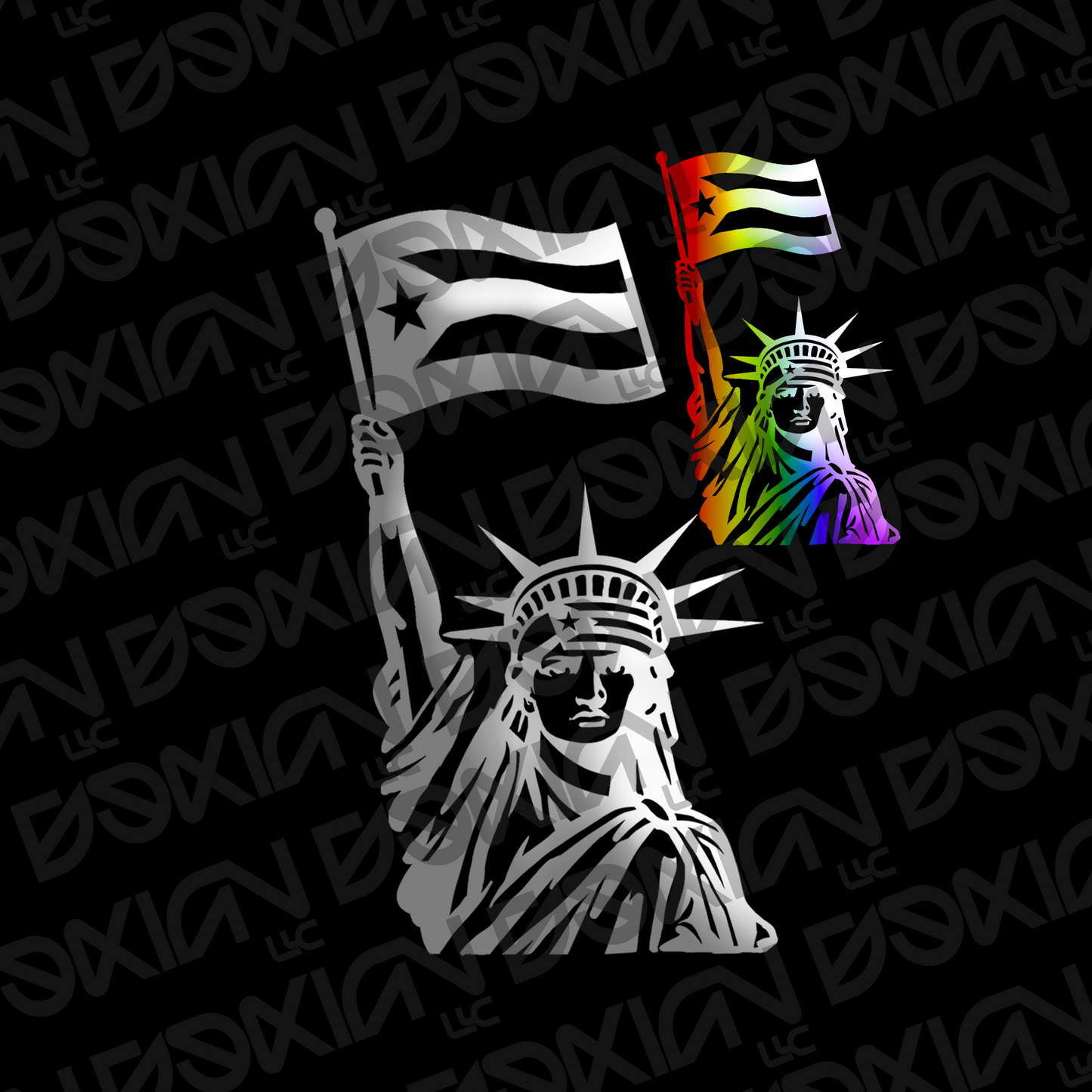 Statue of Liberty with PuertoRican Flag - Car/Cup Sticker (Waterproof)