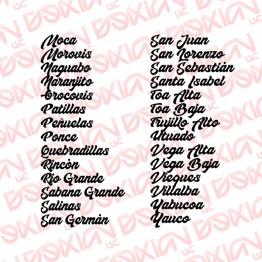 Pueblos De Puerto Rico - Vinyl Sticker BLANCO (Waterproof)